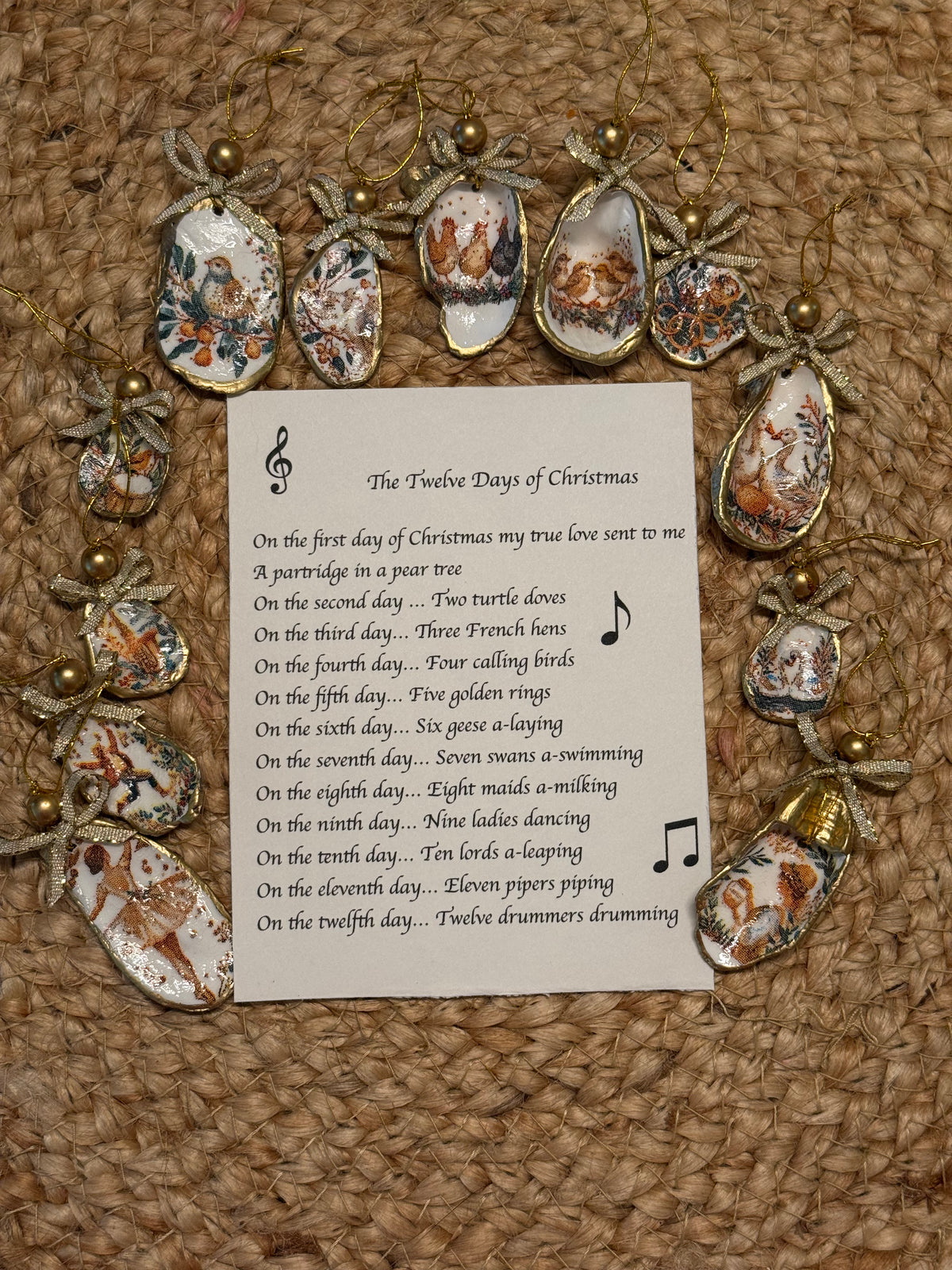 Petite 12 Days of Christmas Oyster Shell Ornament Set