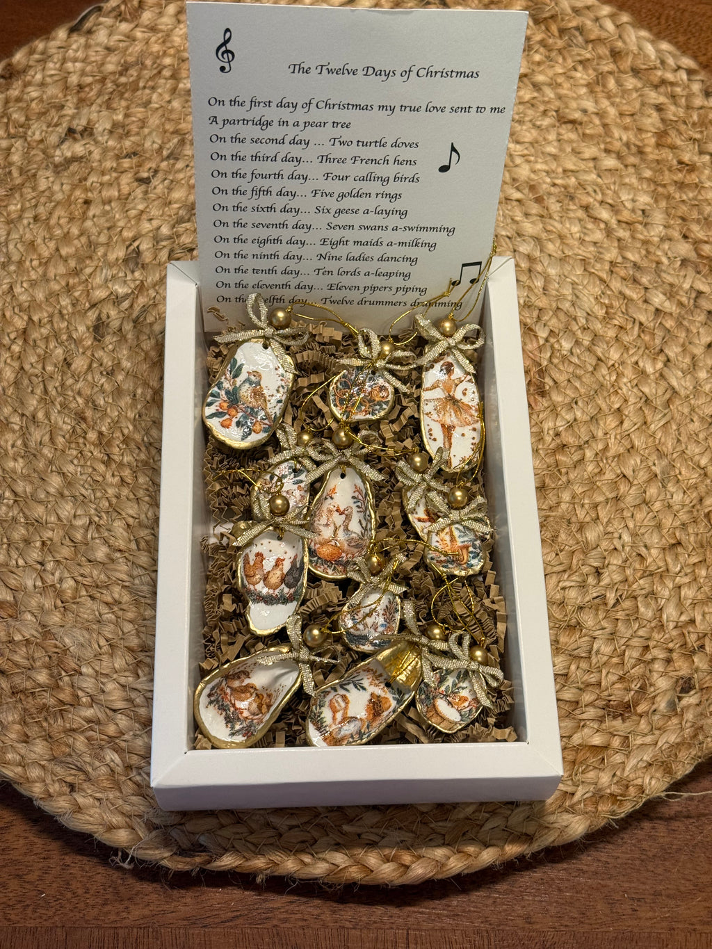 Petite 12 Days of Christmas Oyster Shell Ornament Set