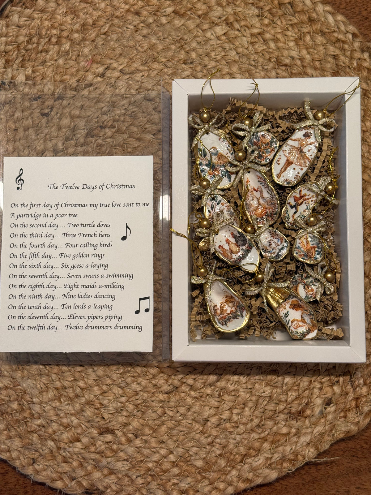 Petite 12 Days of Christmas Oyster Shell Ornament Set