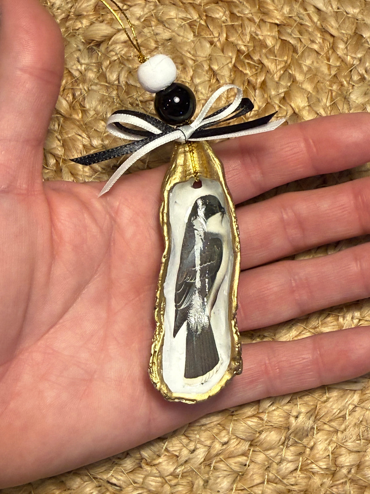 Medium Black and White Bird Ornament